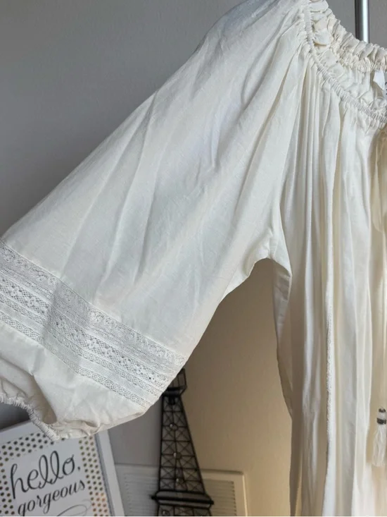 NWT A Loves A Cream Cotton Maxi Dress Boho Peasant Tiered Lace Trim 100% Cotton - Picture 4 of 9